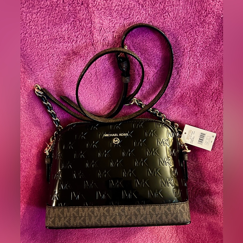 MK Small Signature Jet Set Charm Dome Crossbody Patent Bag.